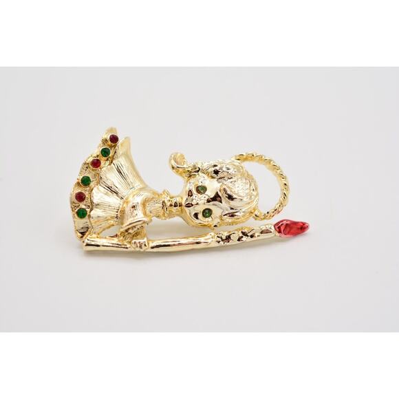 Tancer II Vintage Christmas Angel Pin Brooch Enamel Gold Holiday Signed BinAJ - Picture 5 of 12